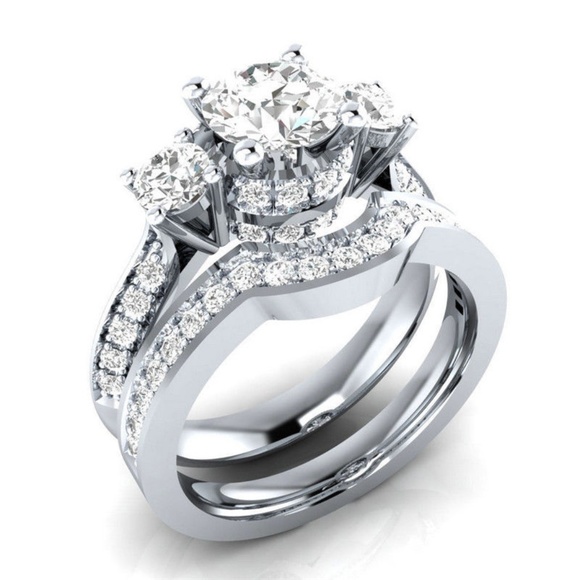 Huitan Jewelry - 925 Silver Round Cut White Sapphire Ring